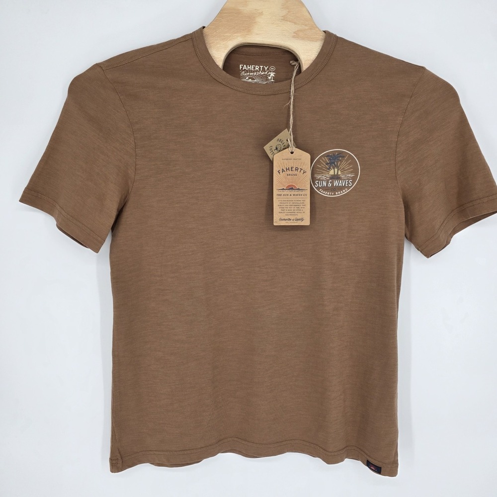 New Faherty T Shirt Mens Medium Sunwashed Brown Organic Cotton Outdoors Hiking - Picture 2 of 8
